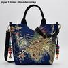 Yogodlns Women National Embroidery Canvas Zipper Handbag Peacock Stitch Shoulder Bag