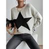 Women's Star Print Long Sleeve Crewneck Sweater Drop Shoulder Pullover Tops