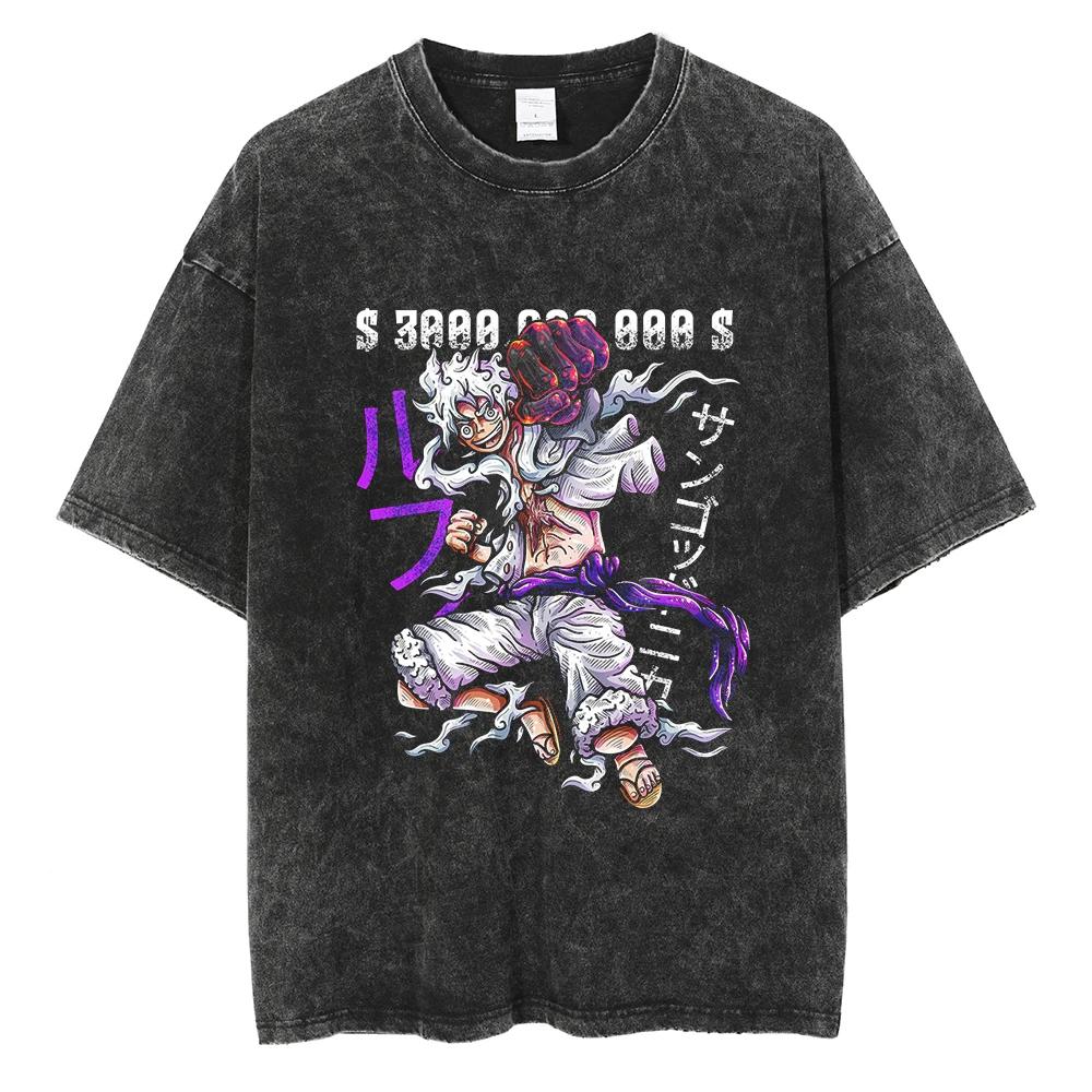 Harajuku Fashion Vintage TShirt Japanese ONE PIECE Anime Graphic Oversize T Shirt Washed Tshirt Men Summer Cotton Tops Tees