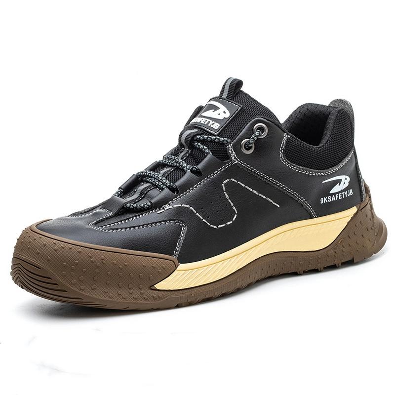 Flying Woven Labor Insurance Shoes Men Anti Smashing Anti Piercing Breathable Comfortable Button Labor Insurance Shoes Wear Resistant Shoes Soft Sole