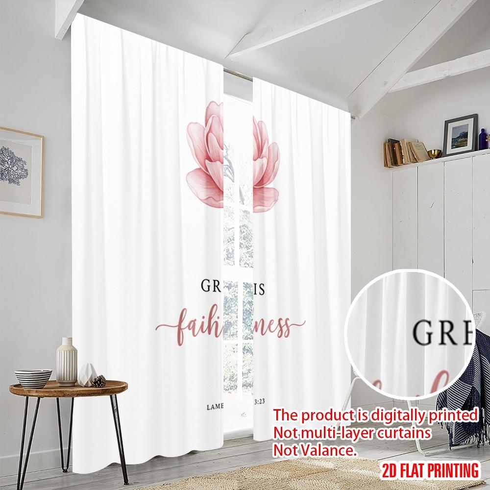2pcs 2D flat printing Curtains Great Is Your Faithfulness Flower Fabric Without Electricity Holiday Decorations Use for Door