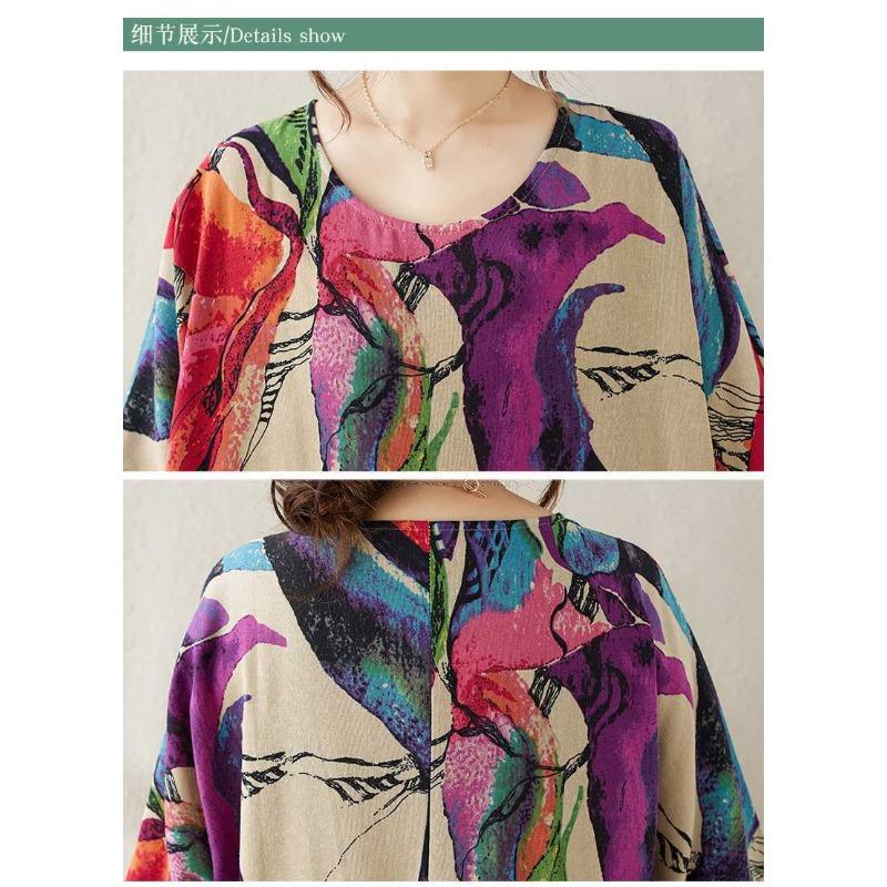 Круглый вырез Свободное Платье Литературное Плюс Сайз с Длинным Рукавом