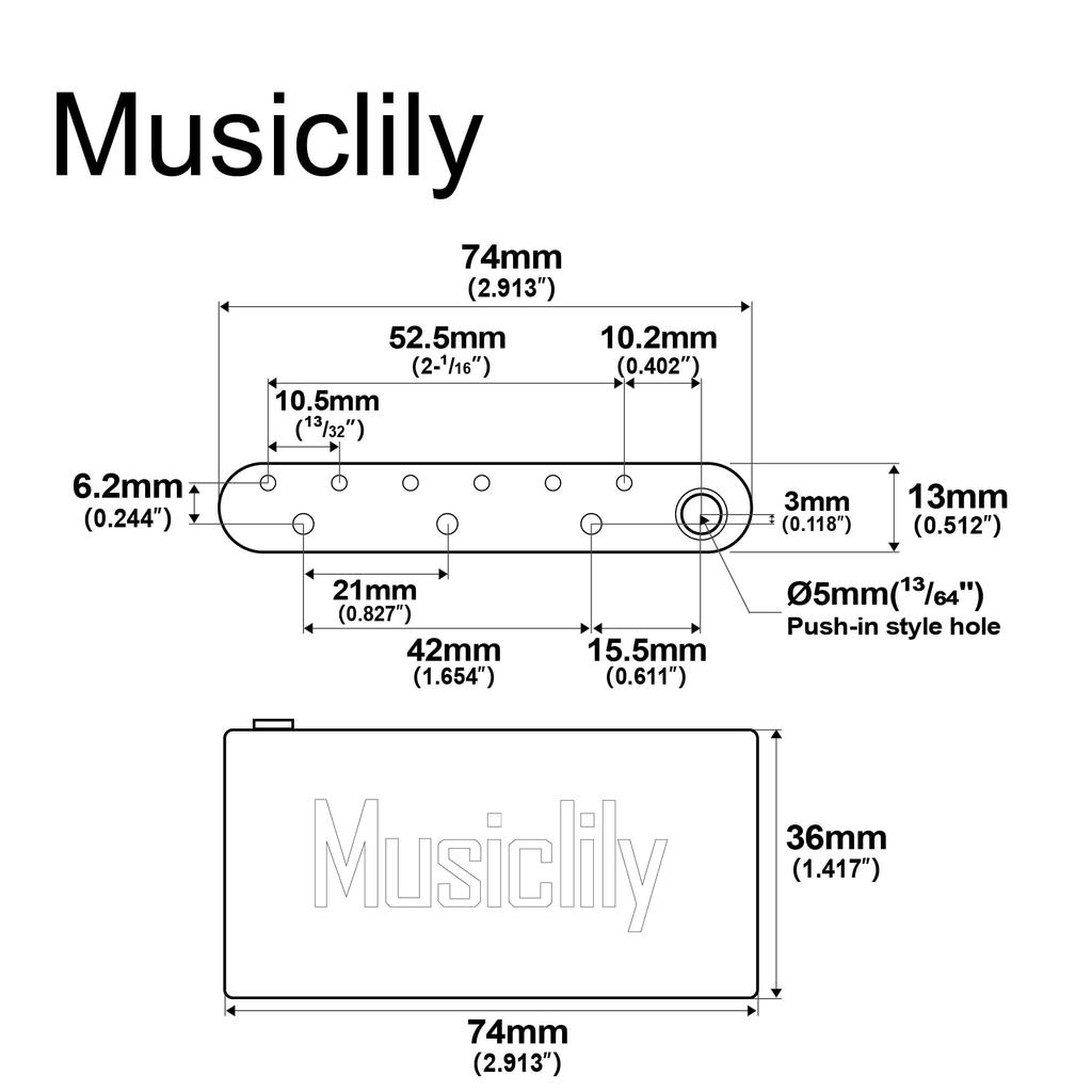 Musiclily Блок тремоло из ультра-латуни 36 мм для электрогитар Stratocaster с шагом струн и мостом Wilkinson серии M 10,5 мм