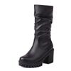 Fashion Fashion Classic Lady Winter Mid Calf Solid Boots Brand High Heel Boots Women Block Heel Platform Round Toe Shoes Woman Black