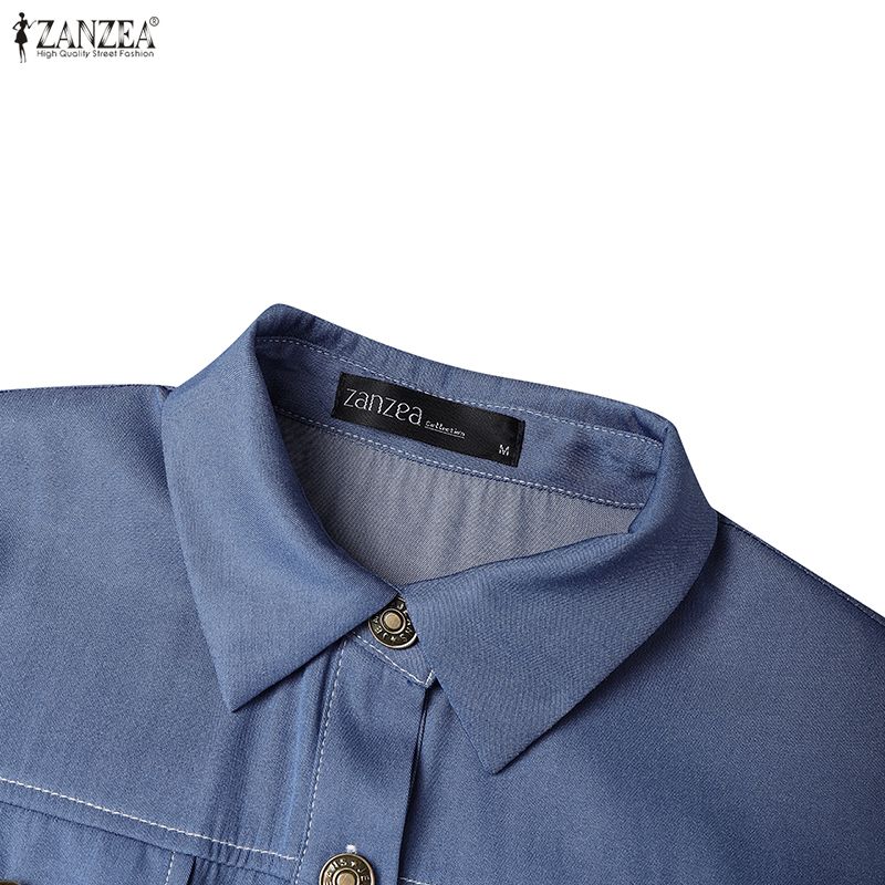 ZANZEA Женское повседневное свободное платье-рубашка с отложным воротником и длинным рукавом