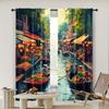 2pc,  Curtains Thailand Floating Market Versatile 100% Polyester,Without Electricity Festive Backdrops for Holiday Family Party