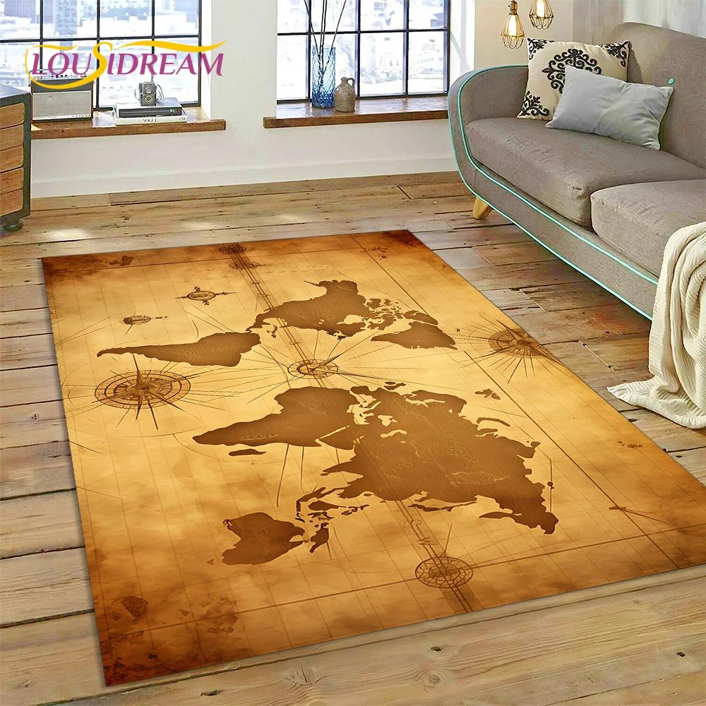 3D Древняя морская карта мира, компас, ковер, коврик для спальни, гостиной, дивана, украшение, детский игровой большой декоративный напольный коврик