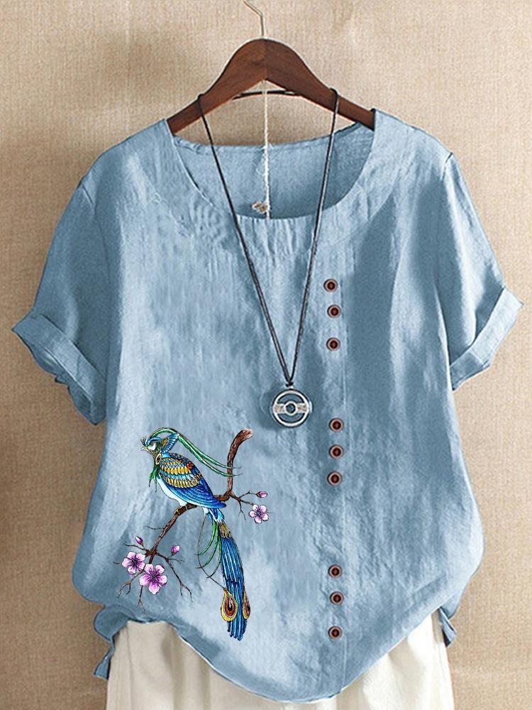 Summer T-shirts Women Blouse Elegantshirt Graphic Tee Loose Shirt Casual Top Round Neck Pullover Top Short Sleeves Fashion Printing Tops & Tees