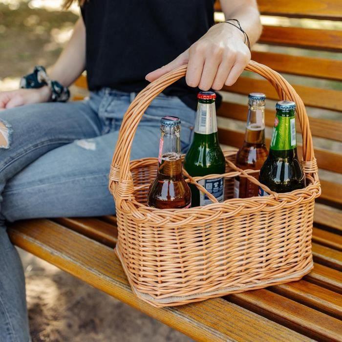 Panier à Bouteilles - CREATIVE HOME - 6 compartiments - 33 x 23 x 36 cm - Osier - Marron