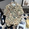 Тайская пляжная рубашка с кубинским воротником, цветочный принт, короткий рукав, летняя, из ледяного шелка, одежда Юго-Восточной Азии, для островного отдыха, мужской пляжный наряд
