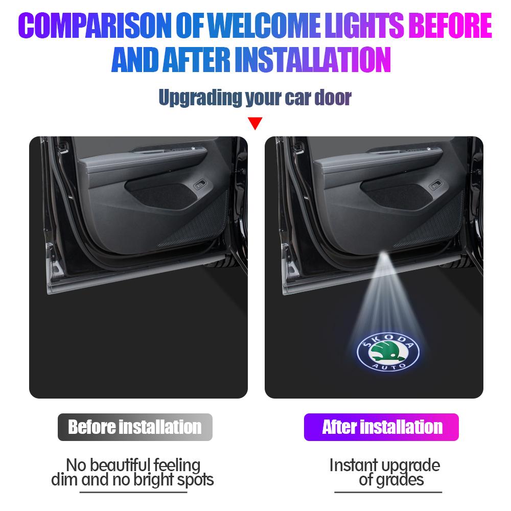 ZDVK6 2/4pcs Car Door Welcome Lights for Skoda Superb 2009 2013 2014 Superb CONBI B8/3V 2015-2024 Logo Projector Ghost Shadow Lamp