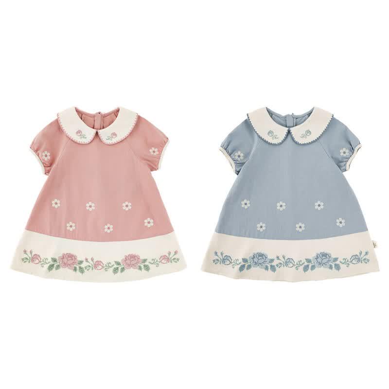 Girl's Retro Floral Puff Sleeve Dress