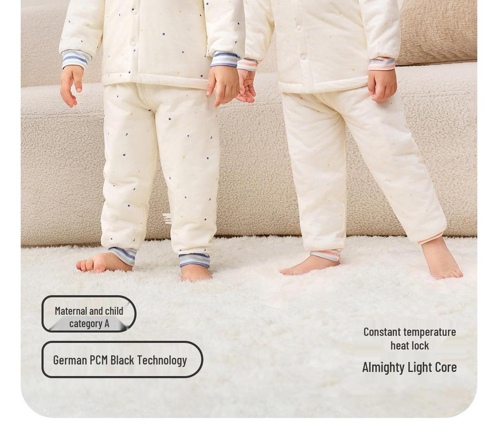 Детский пижамный комплект Jingqi из стеганого хлопка с высокой талией и защитой животика - Теплая, регулирующая температуру домашняя одежда для осени и зимы