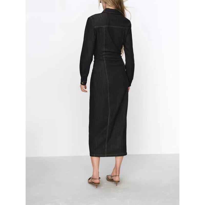 Za2025 Spring New Women's Clothing Simple Graceful All-Matching Jeans Long Sleeves Long Midi Skirt Dress 2270576