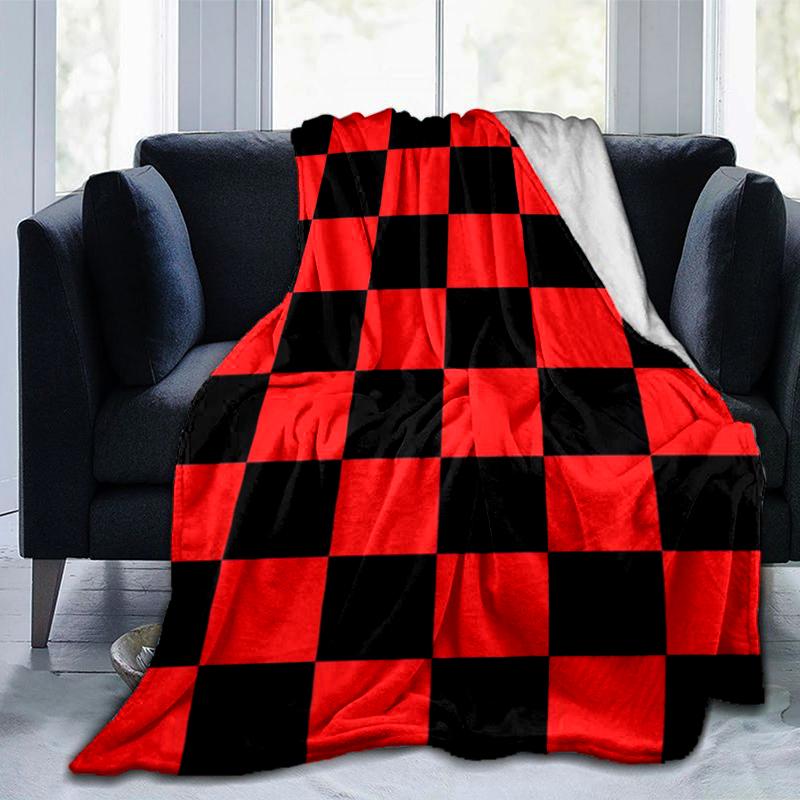1pc Red and Black Checkerboard Pattern print blanket soft bedding sofa bedroom home decor fan goods q59