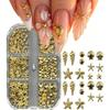 3D 6 Grids Nail Charms Gold Seashell Starfish Conch Decorations for Nail Art Craft Making
