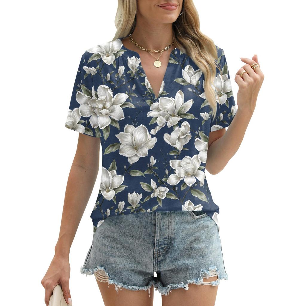 Womens Summer Tops Short Sleeve V Neck Shirts Loose Casual T-Shirts