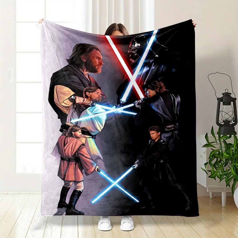 Characters duel with lightsabers on contrasting light and dark backgrounds. for all seasons blanket lunch break throw gift