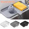 Silicone Sink Tray for Kitchen Bathroom Self Draining Soap Dish Holder with Drain Lip Sponge Tray Sink Tray Storage Rack Countertop Scrubber Drainer