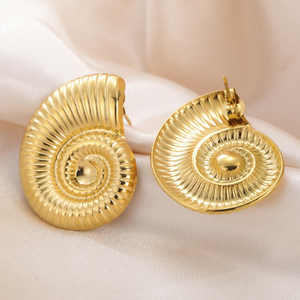 Cazador 2Pcs Exaggerated Conch Spiral Snail Stud Earrings Stainless Steel Jewelry Women's Earrings 2026 Gifts Wholesale Trendy