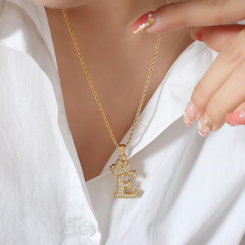 Smart Crown Necklace Korean Version Creative Fashion Design Zircon 26 Letter Pendant Gold-Plated Collarbone Chain Jewelry