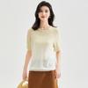 Autumn women's round neck short sleeved solid color gradient commuting versatile knitted wool sweater pullover top