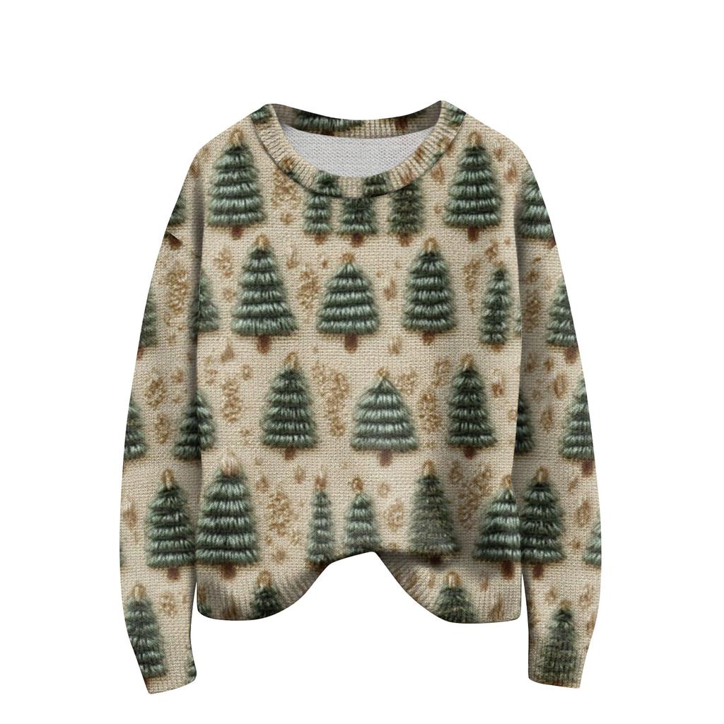 Пуловеры с длинным рукавом для женщин, с круглым вырезом, повседневные, милые, с принтом, вязаные, оверсайз