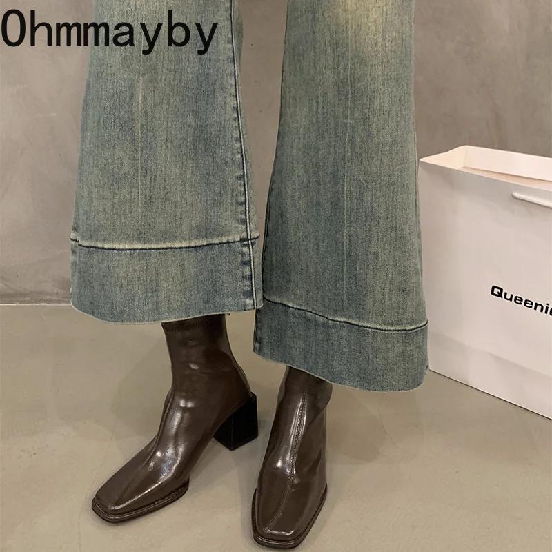 Fashion Women Ankle Boots Fashion Square Toe Back Zippers Shoes Vintage Square Heels Autumn Winter Ladies Short Booties