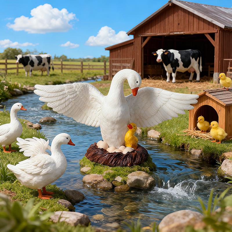 Wild Animal Model Toy Set: Swan, Lion Head, Goose