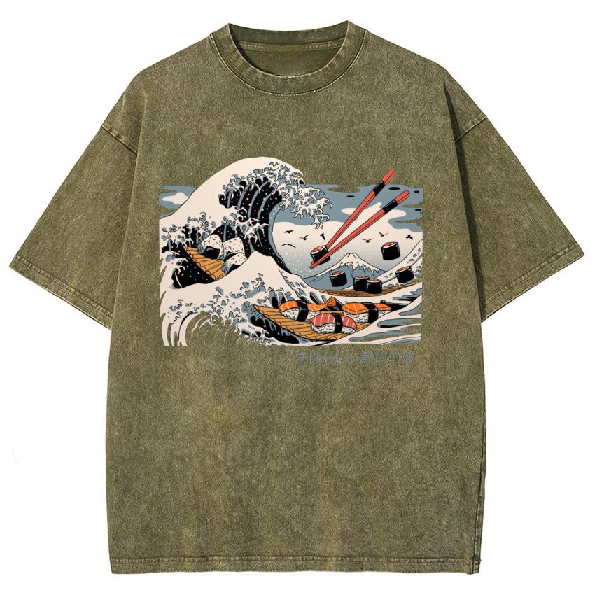 Oversized Summer T-Shirt Women'S Top Wave Print Crew N