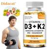 Didacat Витамин D3 + K2 Капсулы, 5000 МЕ D3, 120 мкг K2, с Кверцетином, B6, Цинком, Магнием, 120 Кап