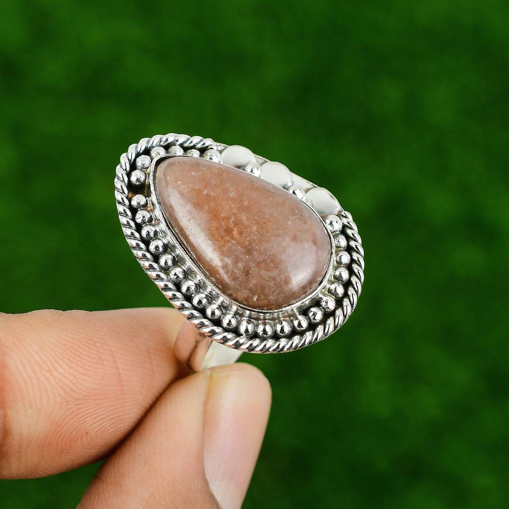 Mothers Day Deal Sunstone Gemstone Sterling Silver Birthday Wife Promise Ring