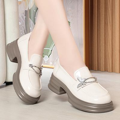 Модные 5 см бабочка яркие кожаные мокасины женские туфли на толстой платформе весна 2024 квадратные каблуки туфли-лодочки для офиса мамы девушки универсальные