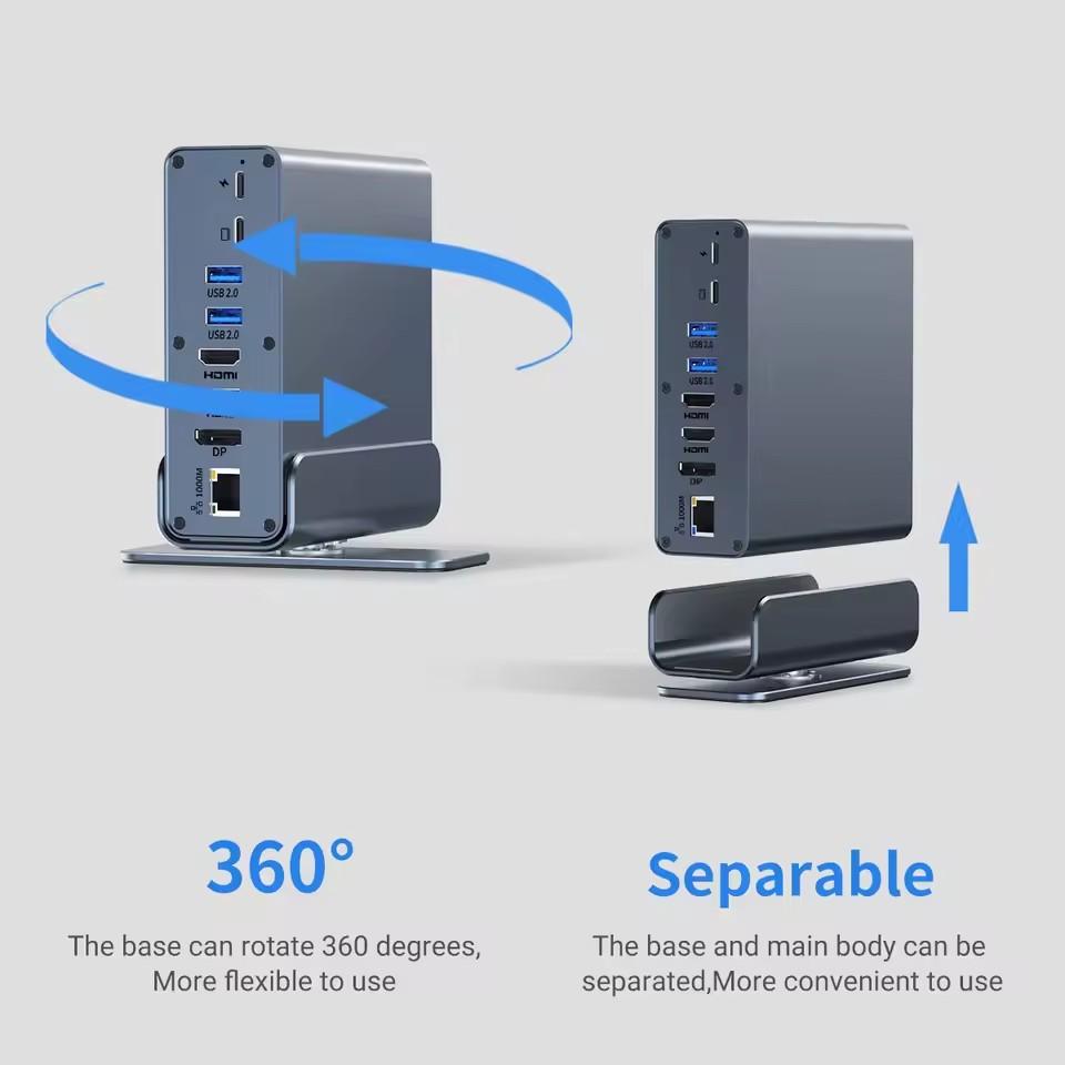 USB-C Хаб-Док-станция 15-в-1, Многопортовый Type-C Thunderbolt с USB 3.0, HDMI, PD 100 Вт, RJ45, SD/TF, Аудио 3.5 для Macbook Ноутбука