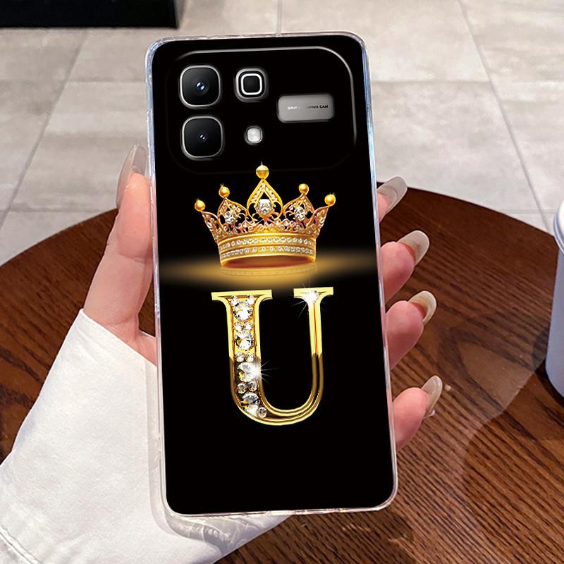 Crown Letter Couple Case For Infinix Note 60 5G/Note 60 Pro 5G Bumper Transparent TPU Silicone Shockproof Soft Casing Shell