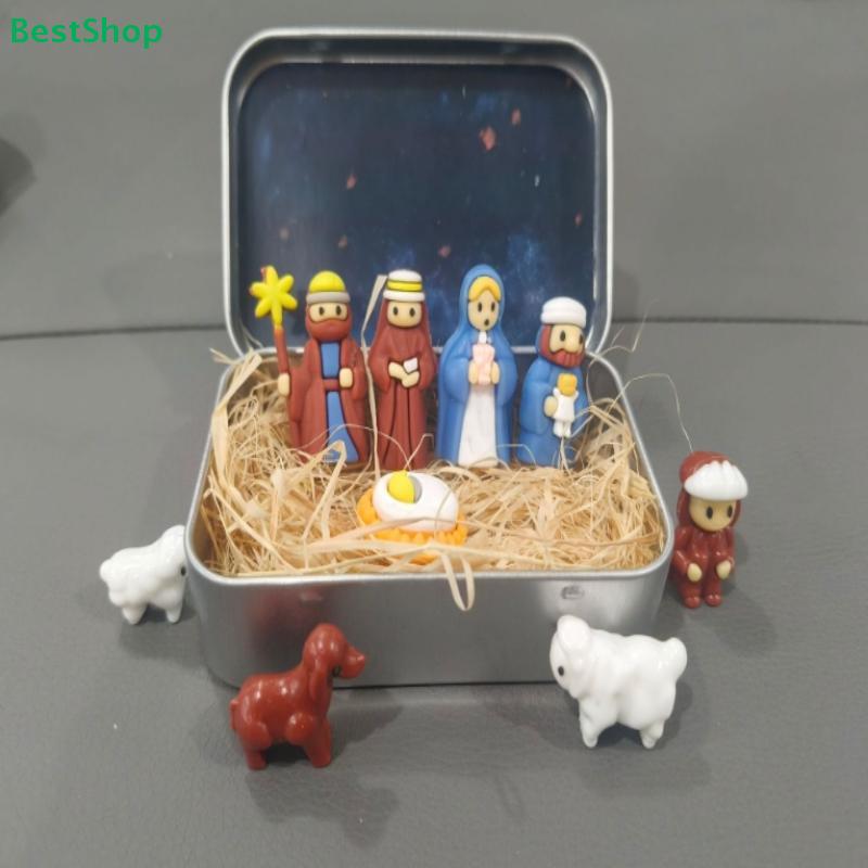 Мини-набор фигурок Рождественского вертепа | Портативный рождественский декор яслей с жестяной коробкой для хранения