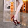 Women High Heel Pointed Toe Sexy Shoes Design New Luxury Thin Heel Shallow Patent Leather Sandals Buckle Single Shoes