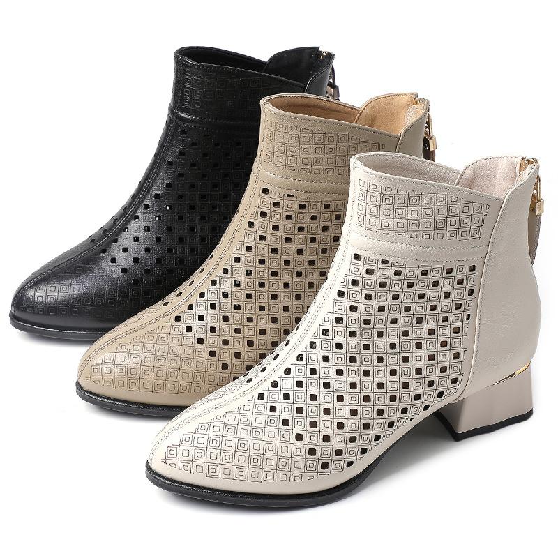 Модные ботильоны GKTINOO на молнии, обувь с вырезами, модные женские туфли на высоком каблуке с круглым носком, летняя обувь из натуральной кожи