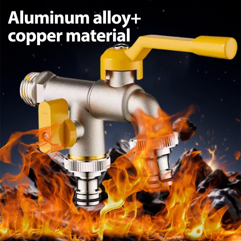 4/6-Point Brass Garden Faucet Dual Outlet Freeze Proof Outdoor Spigot Hose Connector Heavy Duty for Watering Washing Machine