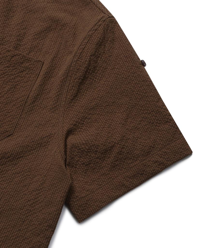 CONNECT KINLOCH Loose Fit Seersucker Short Sleeve Shirt (Brown)