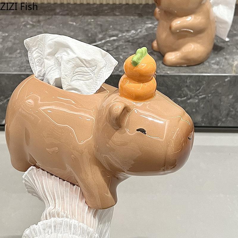 Милая коробка для салфеток Capybara, скандинавская кухонная коробка для салфеток с животными, украшение, креативный керамический органайзер для салфеток, аксессуары для домашнего декора