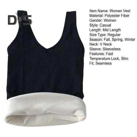 Winter Women Thermal Vest Seamless Thick Plush Fast Temperature Lock V Neck Slim Fit Elastic Sleeveless Inner Wear Bottoming Tank Top