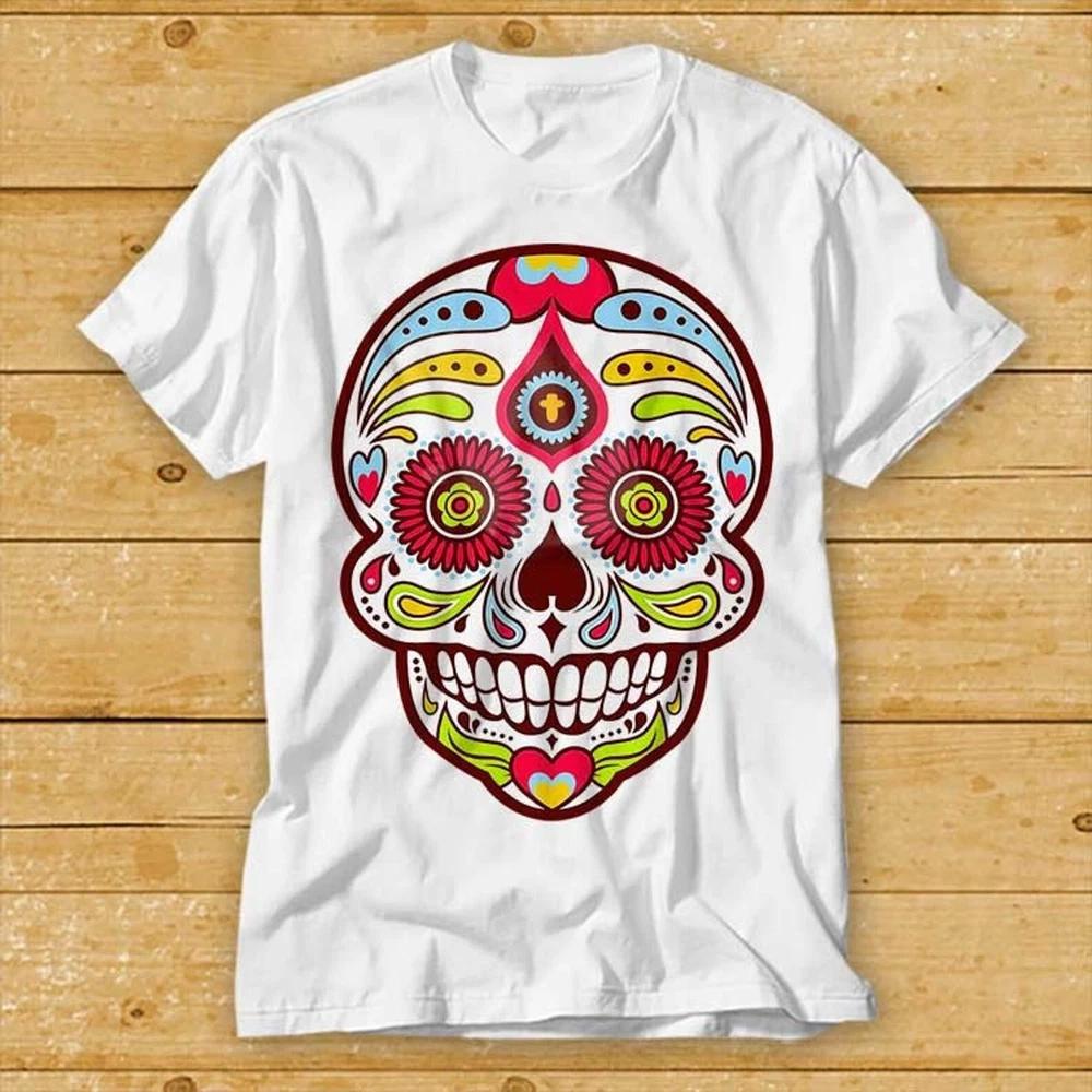Sugar Skull T Shirt Parody Funny Fashion Art Design Style Watercolor Gift 2138