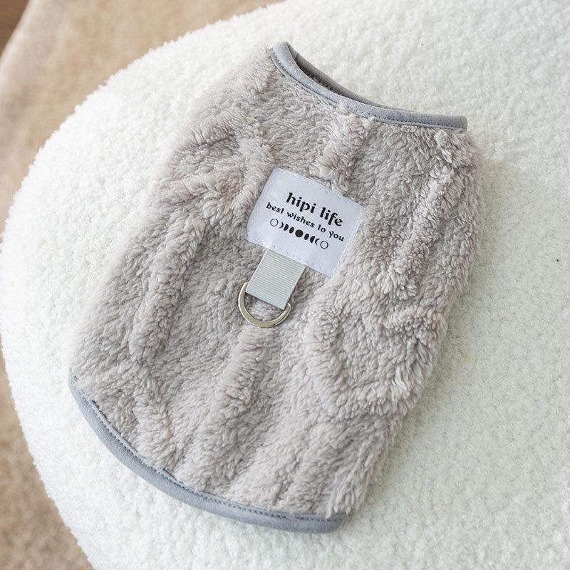 Macaron series can pull pet vest fleece jacket kitten puppy dog autumn and winter warm two-legged pet clothes