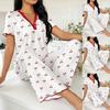 Spring and Autumn Women's Wide-Leg Print Pajama Set: Comfortable Short Sleeve Top and Long Pants for Indoor/Outdoor Wear.
