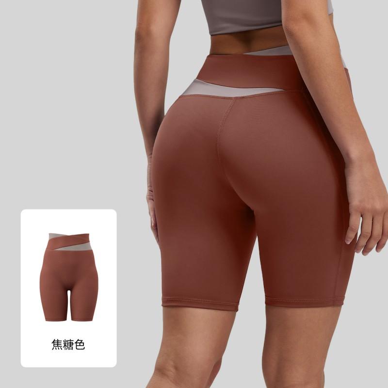 High-Waisted Color-Block Yoga Shorts Women Tummy Control 5/8 Length Leggings Sporty Workout Pants With