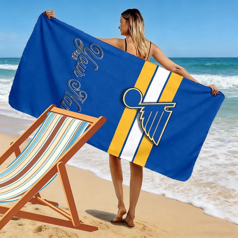 Name Custom St. Louis Blues Logo Print Beach Towel, Large Soft Quick Dry Towel for Beach Camping Swimming