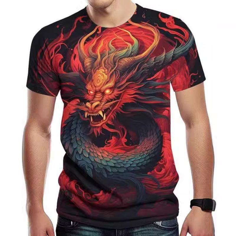 Китайский дракон Лето 3D цифровой печати короткий рукав персонализированные повседневные короткий рукав мужская одежда футболки мужские