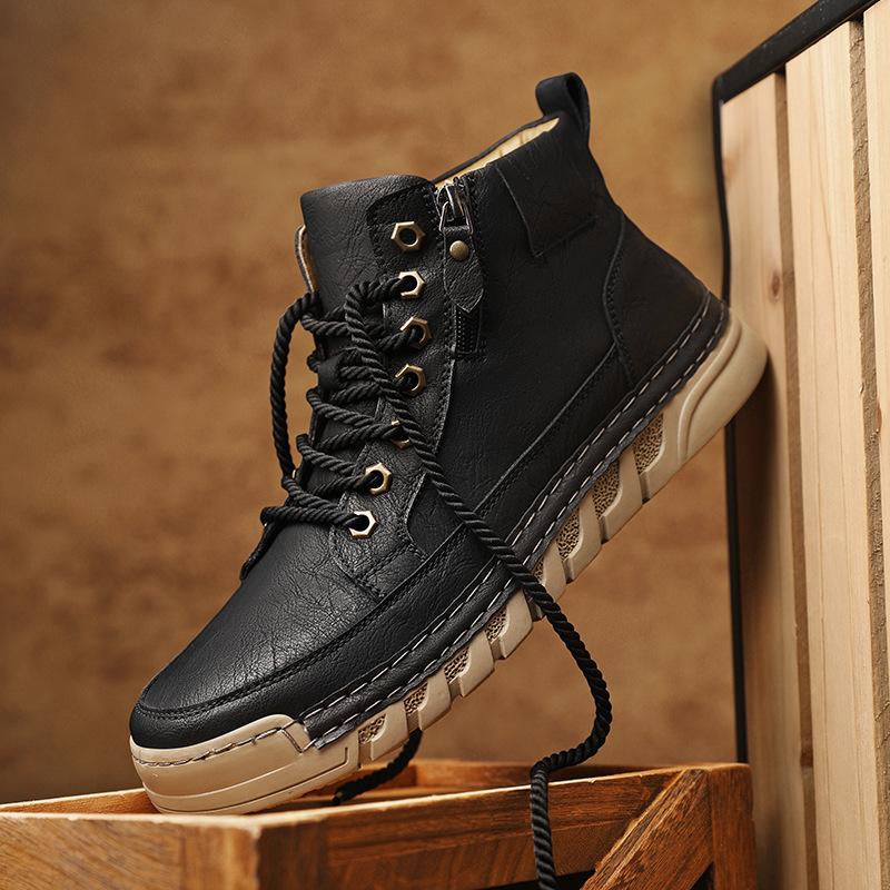 Large size men's shoes export hand-stitched high-top leather shoes men's Martin boots winter outdoor velvet boots