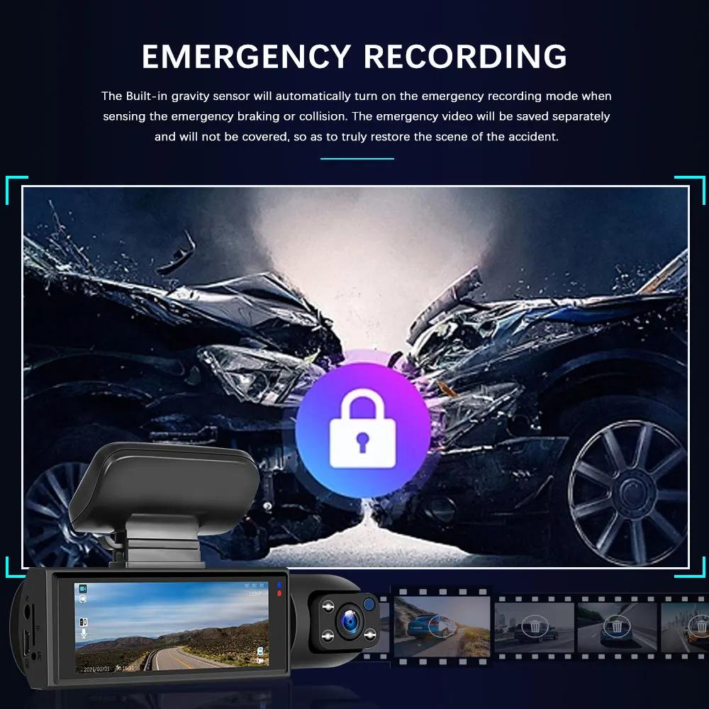 Dual Lens 1080 HD 3.16-inch Driving Recorder Car DVR Camera Car Driving Video Recorder Rear View Loop Recording HD Night Vision